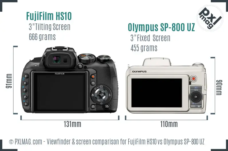 FujiFilm HS10 vs Olympus SP-800 UZ Screen and Viewfinder comparison