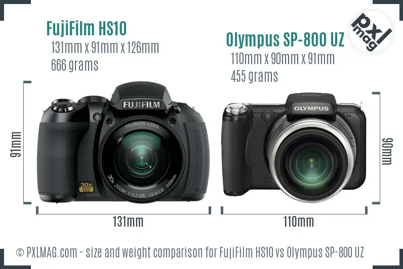 FujiFilm HS10 vs Olympus SP-800 UZ size comparison