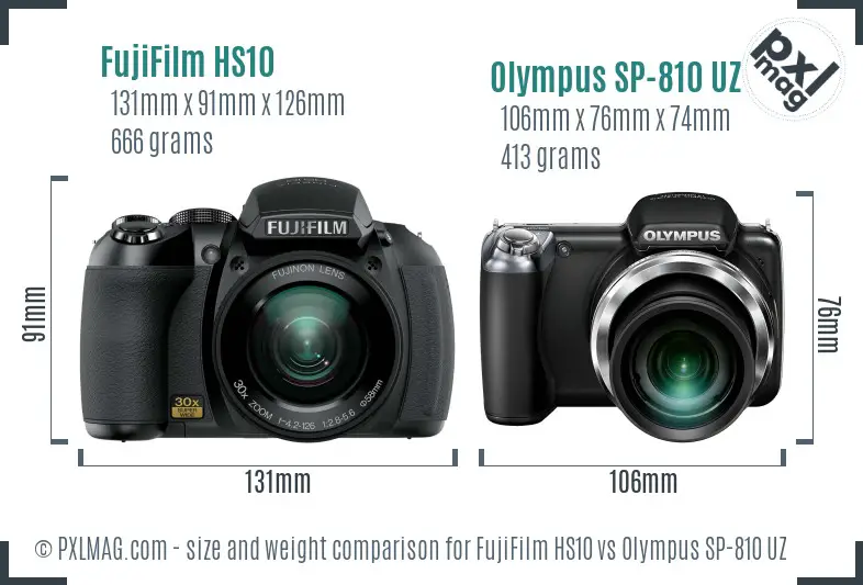 FujiFilm HS10 vs Olympus SP-810 UZ size comparison FujiFilm HS10 vs Olympus SP-810 UZ size comparison