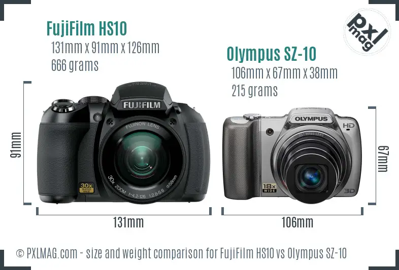 FujiFilm HS10 vs Olympus SZ-10 size comparison FujiFilm HS10 vs Olympus SZ-10 size comparison