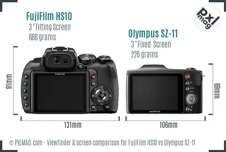 FujiFilm HS10 vs Olympus SZ-11 Screen and Viewfinder comparison