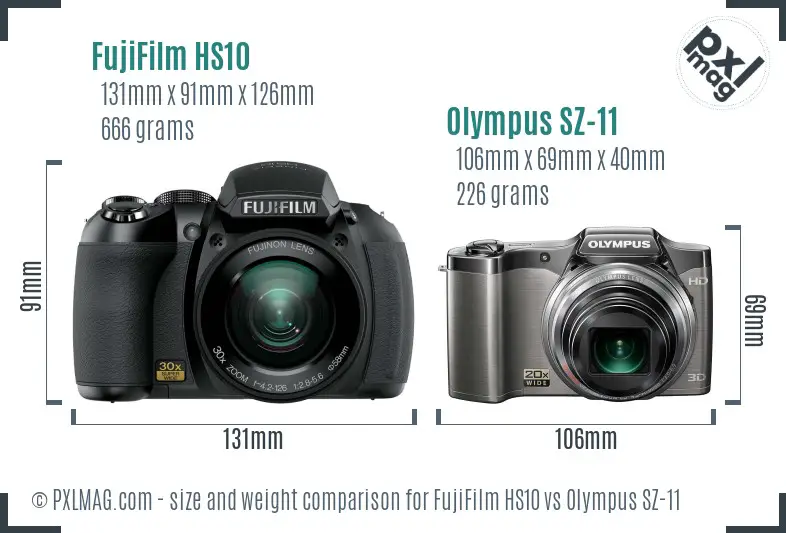 FujiFilm HS10 vs Olympus SZ-11 size comparison