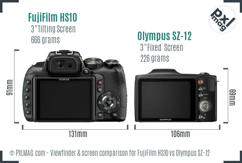 FujiFilm HS10 vs Olympus SZ-12 Screen and Viewfinder comparison