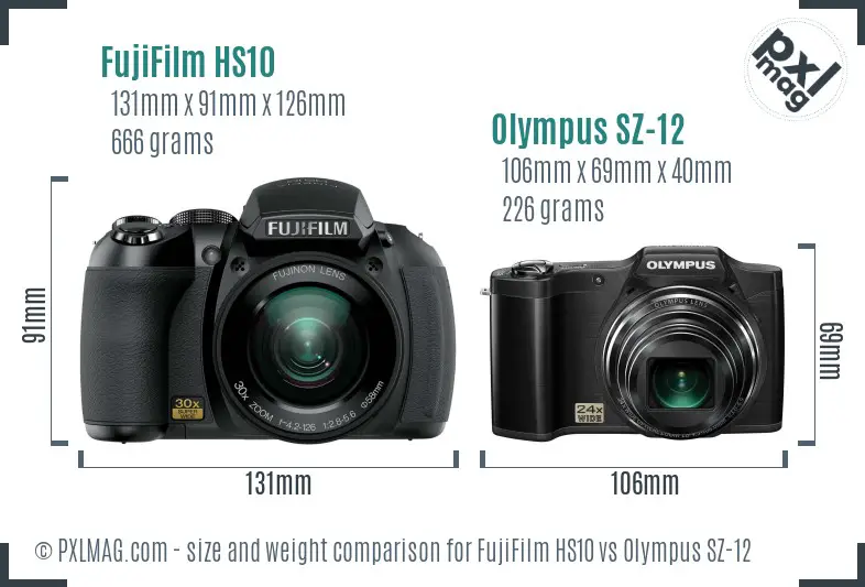 FujiFilm HS10 vs Olympus SZ-12 size comparison