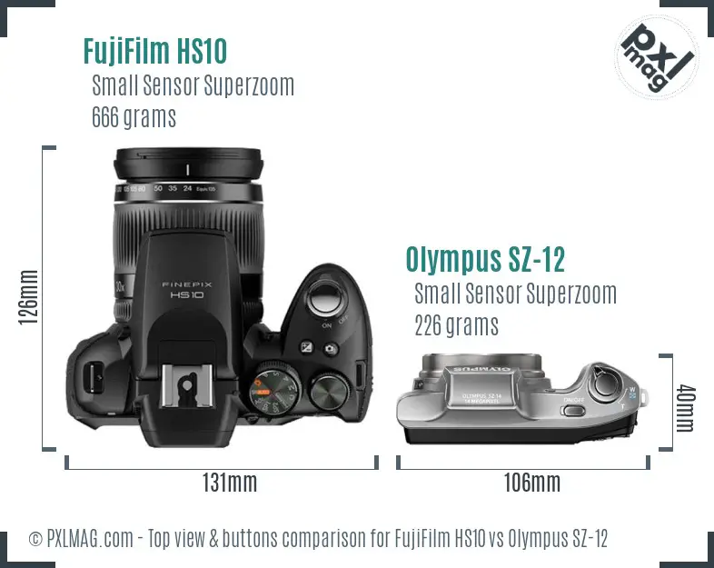 FujiFilm HS10 vs Olympus SZ-12 top view buttons comparison