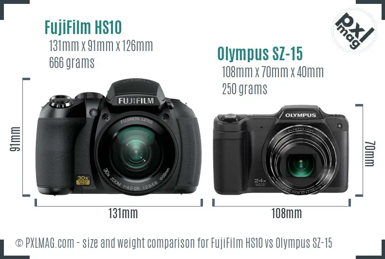 FujiFilm HS10 vs Olympus SZ-15 size comparison