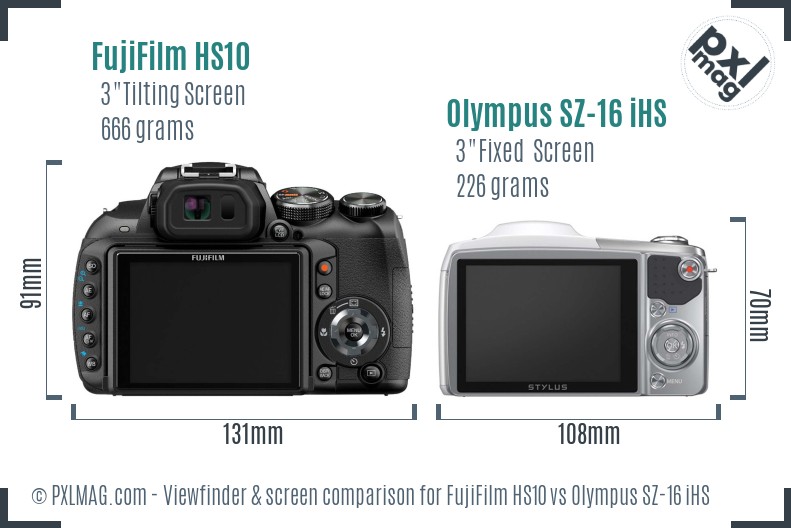 FujiFilm HS10 vs Olympus SZ-16 iHS Screen and Viewfinder comparison
