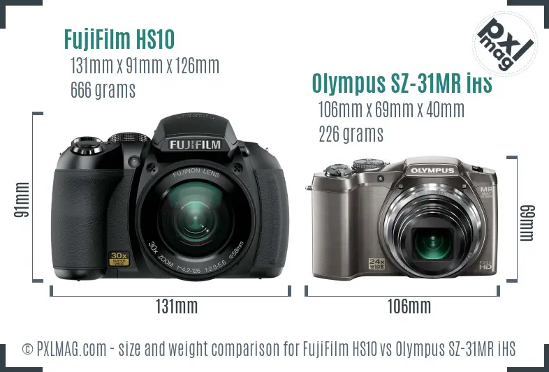 FujiFilm HS10 vs Olympus SZ-31MR iHS size comparison