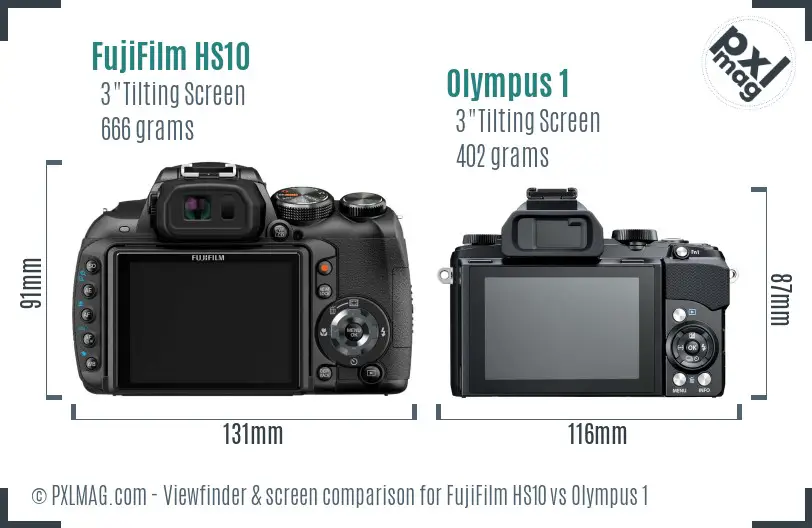 FujiFilm HS10 vs Olympus 1 Screen and Viewfinder comparison