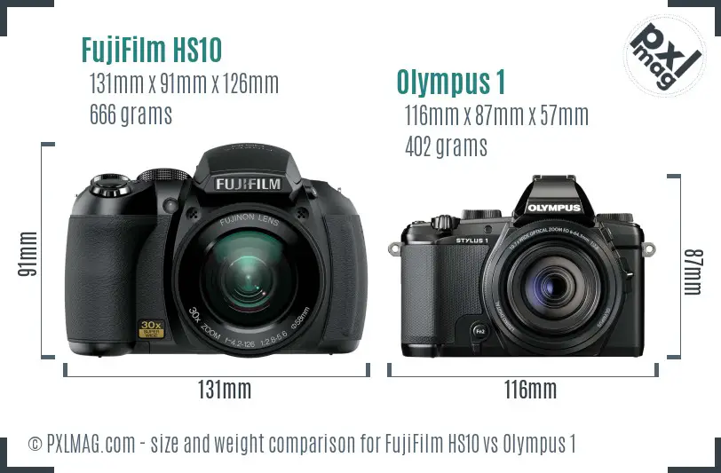 FujiFilm HS10 vs Olympus 1 size comparison