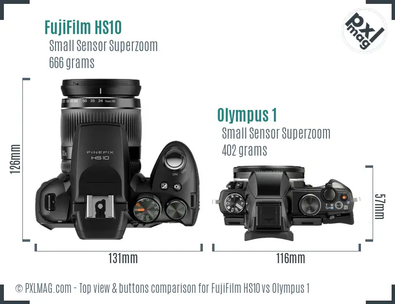 FujiFilm HS10 vs Olympus 1 top view buttons comparison