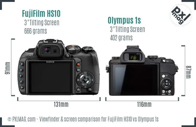 FujiFilm HS10 vs Olympus 1s Screen and Viewfinder comparison
