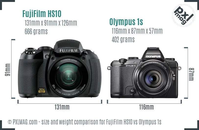 FujiFilm HS10 vs Olympus 1s size comparison