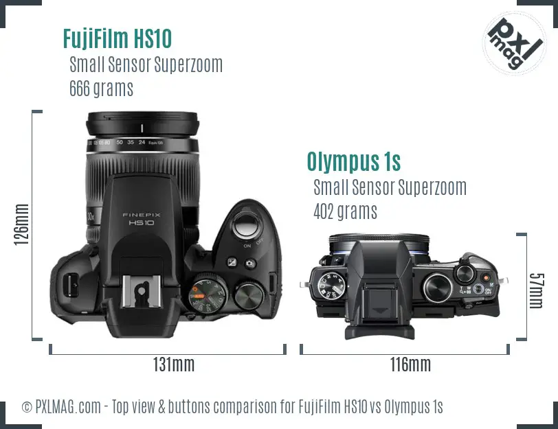 FujiFilm HS10 vs Olympus 1s top view buttons comparison