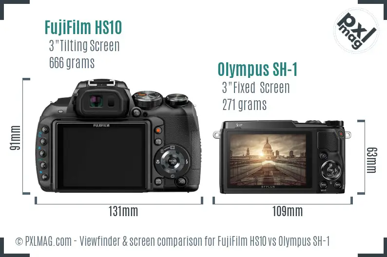 FujiFilm HS10 vs Olympus SH-1 Screen and Viewfinder comparison