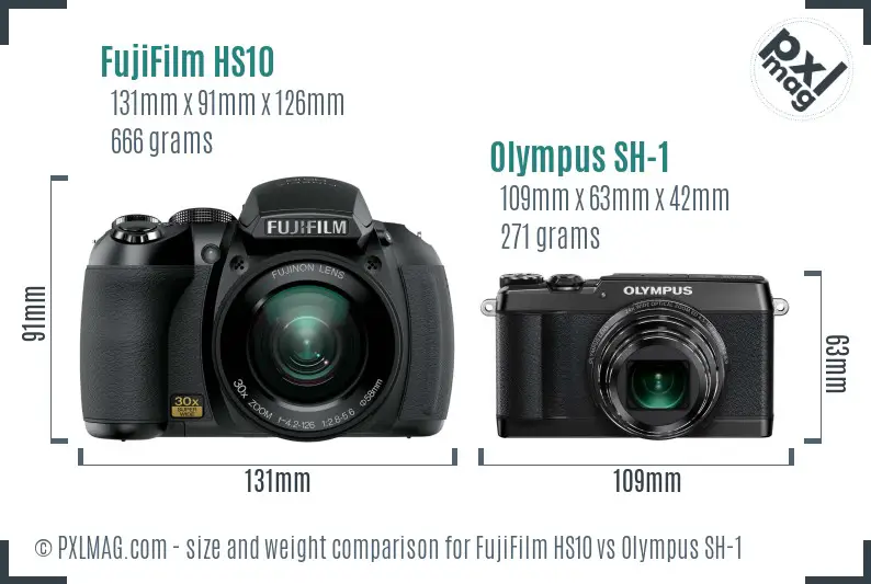 FujiFilm HS10 vs Olympus SH-1 size comparison