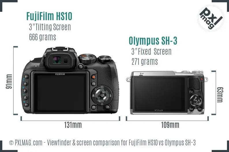 FujiFilm HS10 vs Olympus SH-3 Screen and Viewfinder comparison