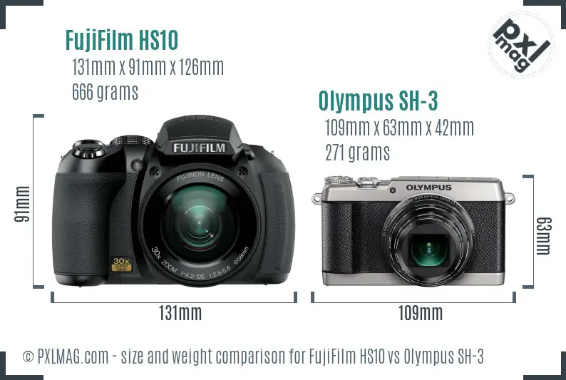 FujiFilm HS10 vs Olympus SH-3 size comparison
