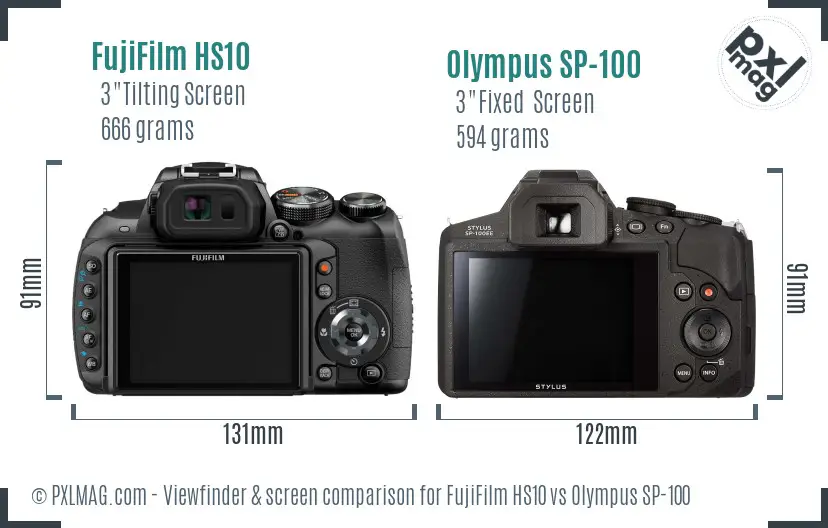 FujiFilm HS10 vs Olympus SP-100 Screen and Viewfinder comparison