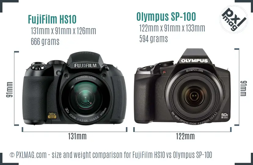 FujiFilm HS10 vs Olympus SP-100 size comparison