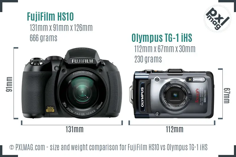 FujiFilm HS10 vs Olympus TG-1 iHS size comparison