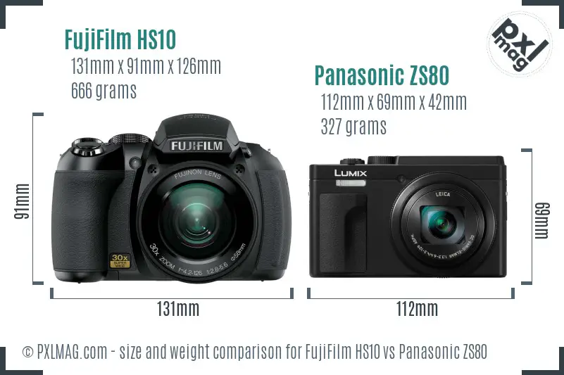 FujiFilm HS10 vs Panasonic ZS80 size comparison