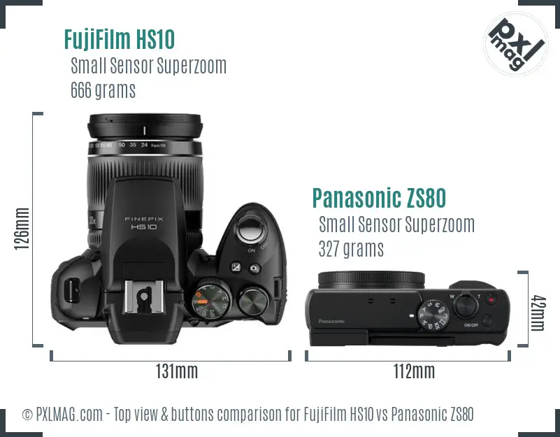 FujiFilm HS10 vs Panasonic ZS80 top view buttons comparison