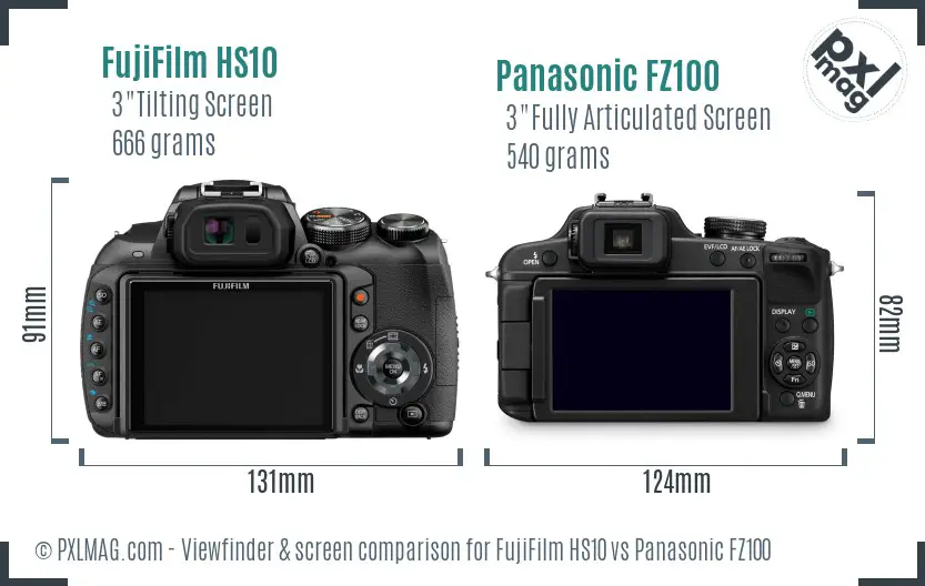 FujiFilm HS10 vs Panasonic FZ100 Screen and Viewfinder comparison