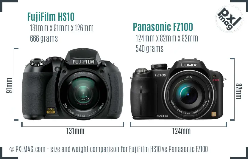FujiFilm HS10 vs Panasonic FZ100 size comparison