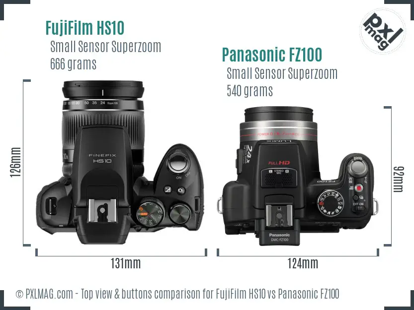 FujiFilm HS10 vs Panasonic FZ100 top view buttons comparison