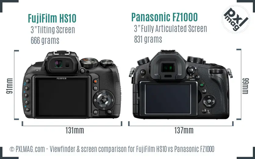 FujiFilm HS10 vs Panasonic FZ1000 Screen and Viewfinder comparison