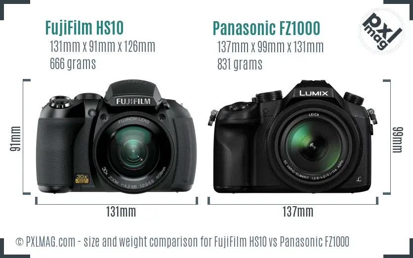 FujiFilm HS10 vs Panasonic FZ1000 size comparison