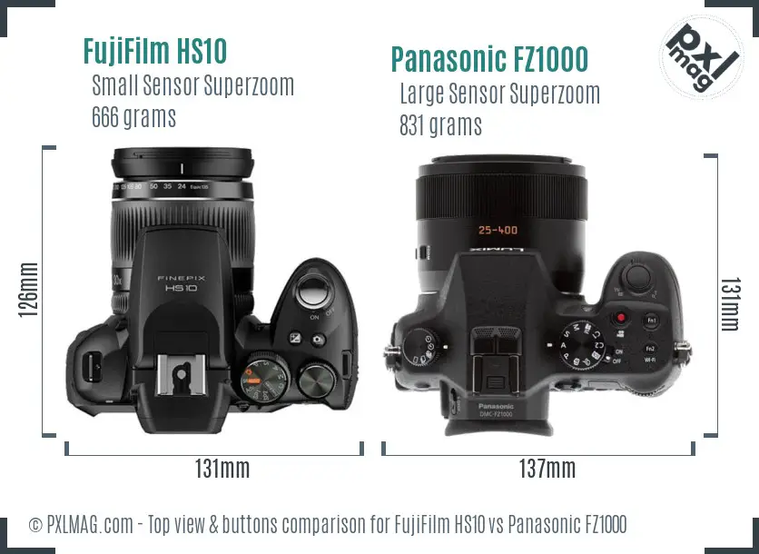 FujiFilm HS10 vs Panasonic FZ1000 top view buttons comparison