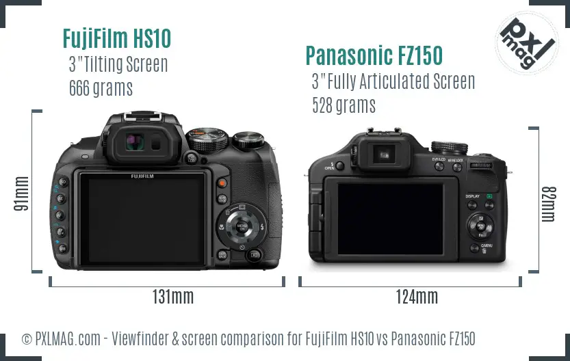 FujiFilm HS10 vs Panasonic FZ150 Screen and Viewfinder comparison