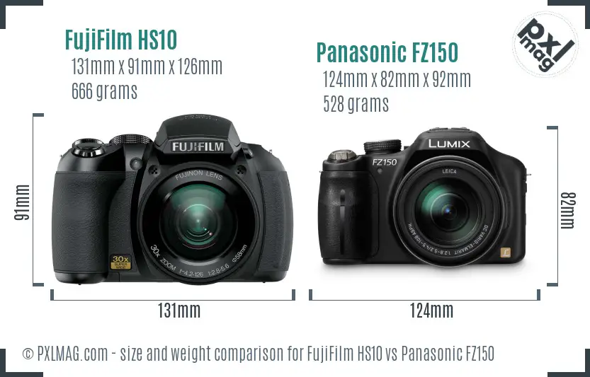 FujiFilm HS10 vs Panasonic FZ150 size comparison