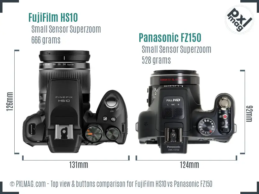 FujiFilm HS10 vs Panasonic FZ150 top view buttons comparison