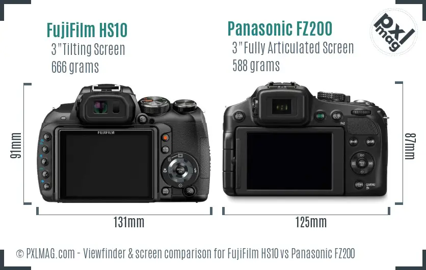 FujiFilm HS10 vs Panasonic FZ200 Screen and Viewfinder comparison