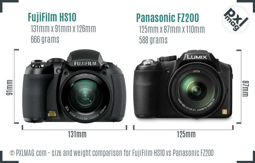FujiFilm HS10 vs Panasonic FZ200 size comparison