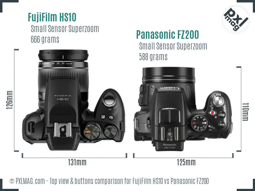 FujiFilm HS10 vs Panasonic FZ200 top view buttons comparison