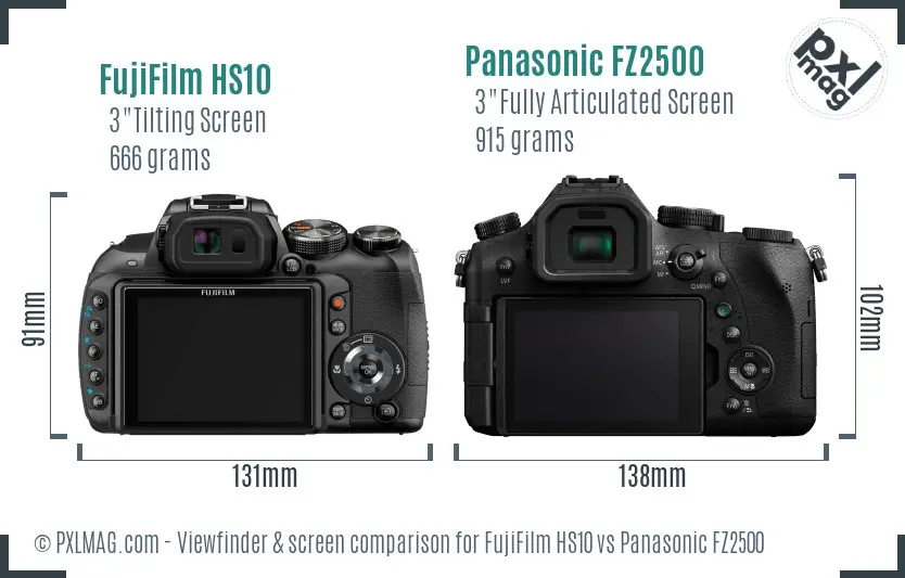 FujiFilm HS10 vs Panasonic FZ2500 Screen and Viewfinder comparison