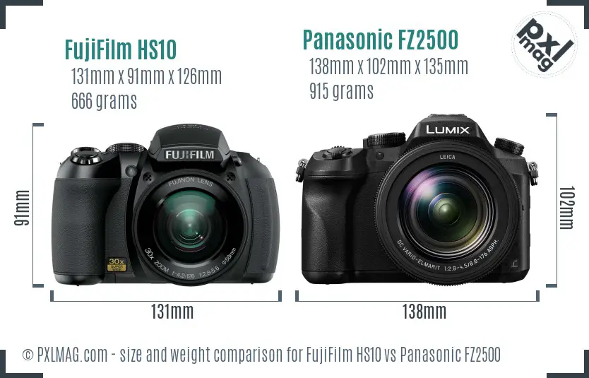 FujiFilm HS10 vs Panasonic FZ2500 size comparison