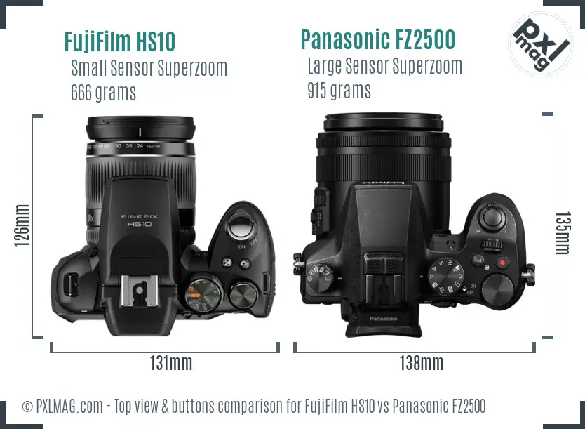 FujiFilm HS10 vs Panasonic FZ2500 top view buttons comparison