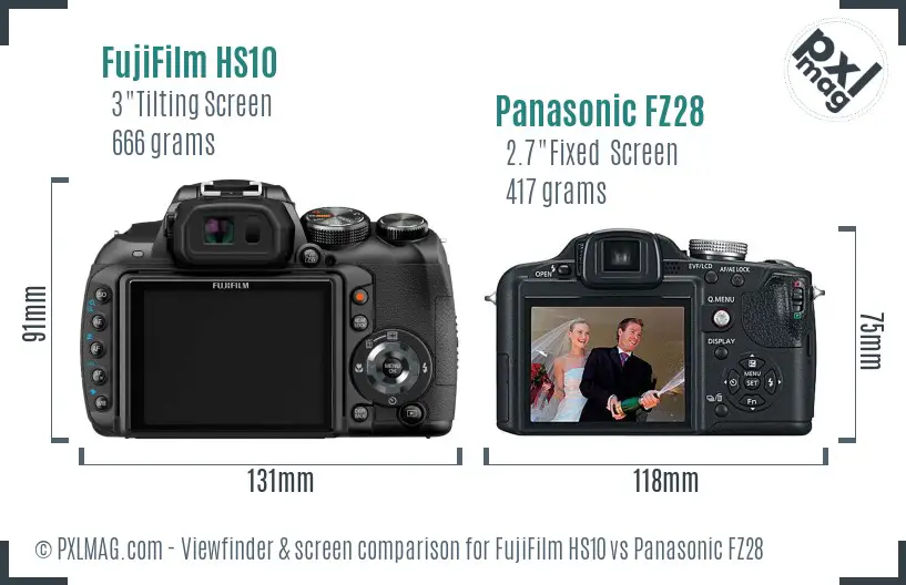 FujiFilm HS10 vs Panasonic FZ28 Screen and Viewfinder comparison