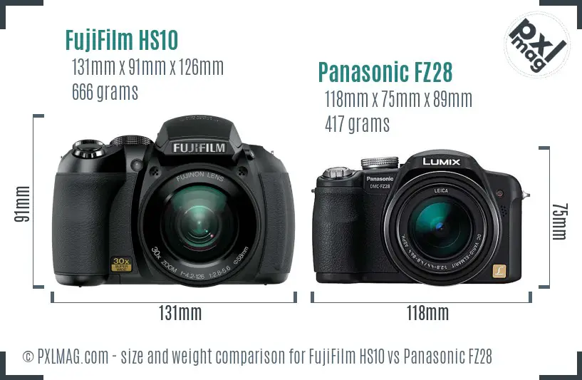 FujiFilm HS10 vs Panasonic FZ28 size comparison