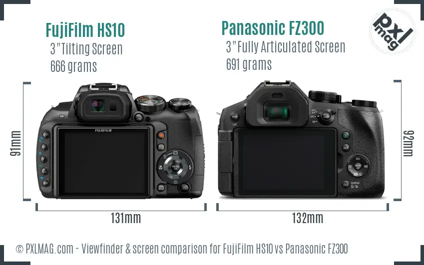 FujiFilm HS10 vs Panasonic FZ300 Screen and Viewfinder comparison