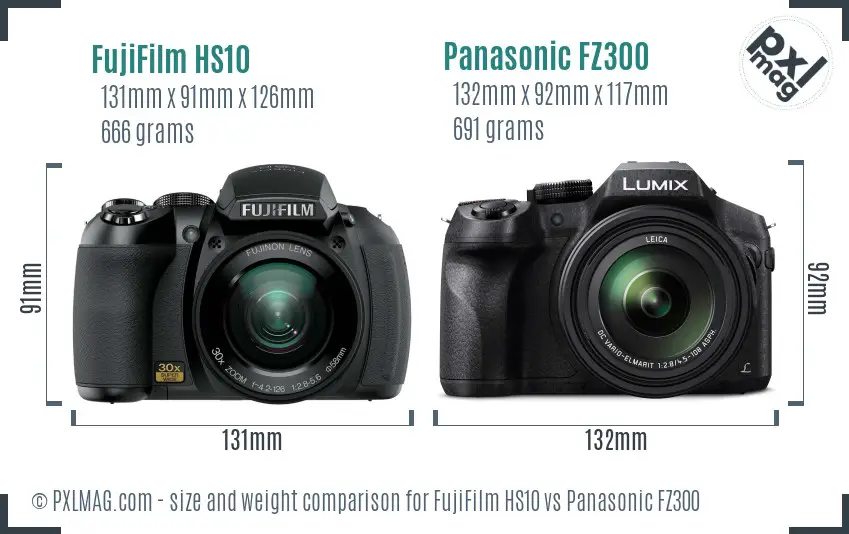 FujiFilm HS10 vs Panasonic FZ300 size comparison