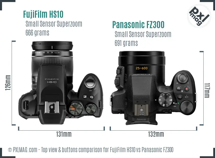 FujiFilm HS10 vs Panasonic FZ300 top view buttons comparison