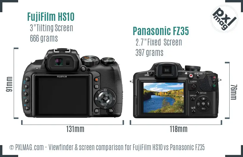FujiFilm HS10 vs Panasonic FZ35 Screen and Viewfinder comparison