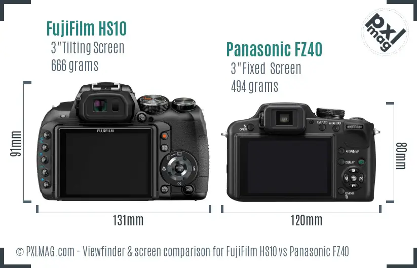 FujiFilm HS10 vs Panasonic FZ40 Screen and Viewfinder comparison