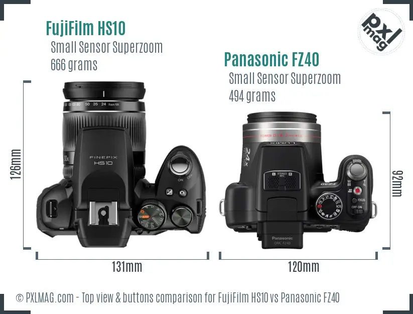 FujiFilm HS10 vs Panasonic FZ40 top view buttons comparison
